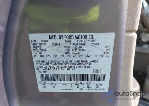 2008 Mercury Mariner V6 from USA, damaged, VIN 4M2CU81118KJ26143